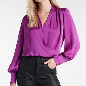 NWT Express Pink Small Embellished Cuff Draped Front Top